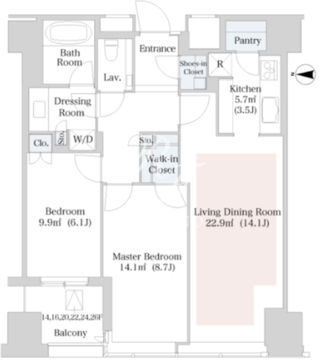 セントラルパークタワー・ラ・トゥール新宿 1507 間取り図