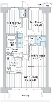 アビティグランデ砧 A-202 間取り図