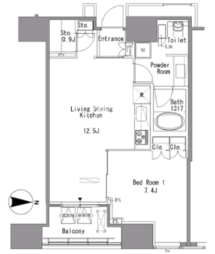 ホワイトタワー浜松町 1408 間取り図