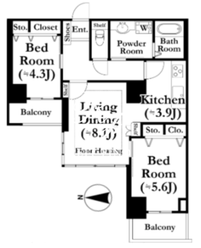 河田町ガーデン 1-1516 間取り図