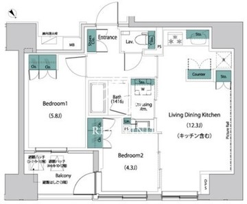 ザ・パークハビオ人形町レジデンス 1109 間取り図