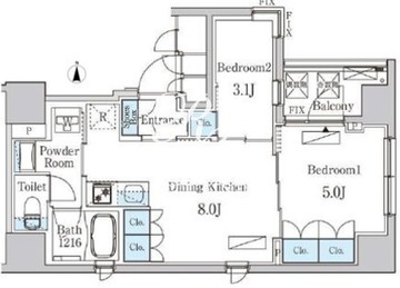 ザ・ライオンズフォーシア八丁堀 1003 間取り図