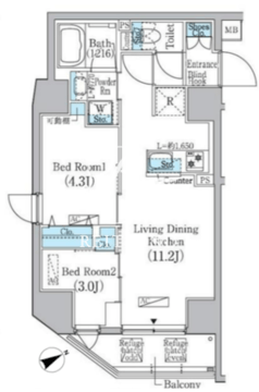 プライムブリス蔵前 303 間取り図