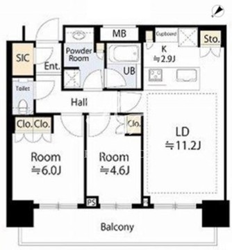 ブリリアタワー浜離宮 29F-57.97㎡ 間取り図