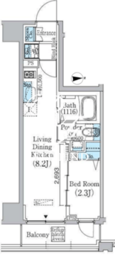 プライムブリス東中野駅前 802 間取り図