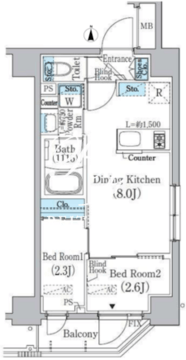 プライムブリス新宿上落合 501 間取り図