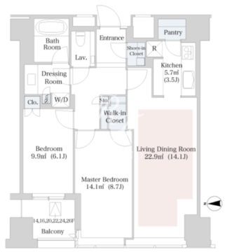 セントラルパークタワー・ラ・トゥール新宿 1407 間取り図