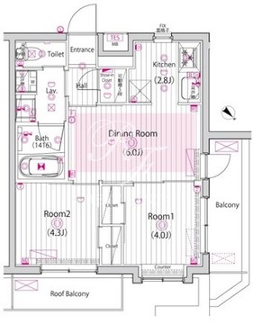 ガーラ・パークヒルズ武蔵小山 5階40.60m2 間取り図