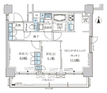 パークアクシス菊川 808 間取り図