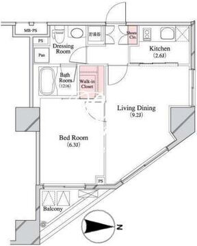 パークキューブ八丁堀 1408 間取り図