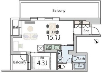 クラリティア世田谷砧 302 間取り図