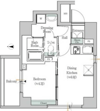 ワンルーフフラット戸越 1205 間取り図