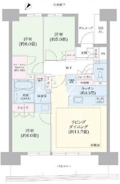 晴海フラッグ SUN-B-13階72.88㎡ 間取り図