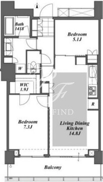 ブリリアイストタワー勝どき 19階63.63㎡ 間取り図