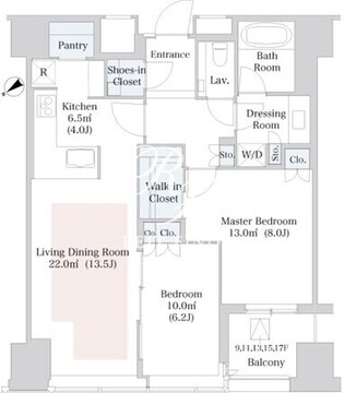 セントラルパークタワー・ラ・トゥール新宿 1702 間取り図