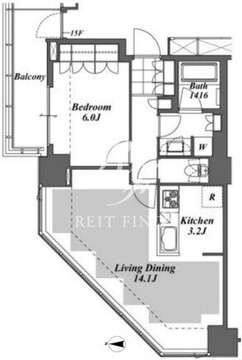 ブリリアイストタワー勝どき 12階53.87㎡ 間取り図