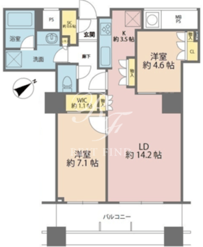 ザ・パークハウス西新宿タワー60 55階70.01㎡ 間取り図