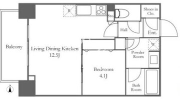 ブリリアイストタワー勝どき 21階40.11㎡ 間取り図