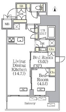 プライムガーデン銀座八丁堀 1003 間取り図