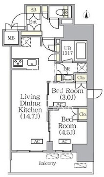 プライムガーデン銀座八丁堀 1103 間取り図