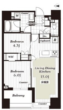 パークホームズ千代田淡路町 12階58.17㎡ 間取り図