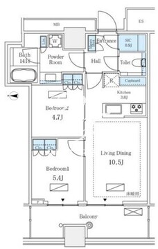 WORLD TOWER RESIDENCE 28階56.68㎡ 間取り図