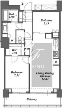 ブリリアイストタワー勝どき 12階63.63㎡ 間取り図