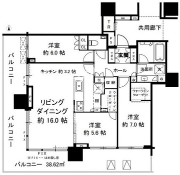 晴海フラッグ SUN-T-12階84.20㎡ 間取り図