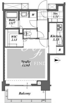 ブリリアイストタワー勝どき 26階42.52㎡ 間取り図