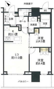 ブランズタワー豊洲 17階58.02㎡ 間取り図