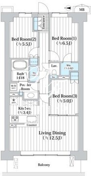 アビティグランデ砧 A-102 間取り図