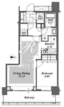 ブリリアイストタワー勝どき 14階48.97㎡ 間取り図