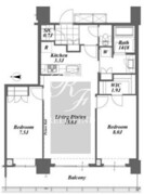 ブリリアイストタワー勝どき 39階74.38㎡ 間取り図