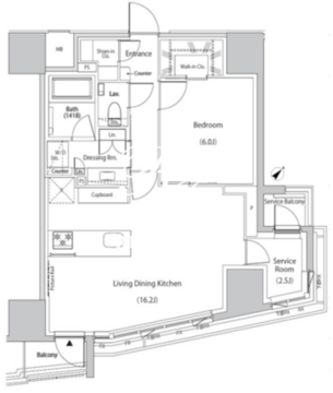 ザ・パークハビオ市ヶ谷イースト 1305 間取り図