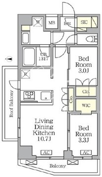 アジールコート三宿テラス 401 間取り図