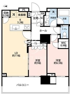 晴海フラッグ PARK-T-14階61.49㎡ 間取り図