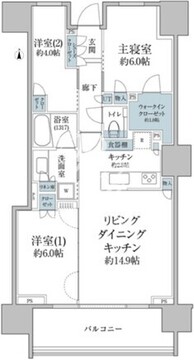 パークシティ高田馬場 9階68.34㎡ 間取り図