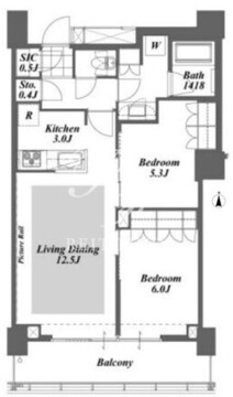 ブリリアイストタワー勝どき 35階62.40㎡ 間取り図