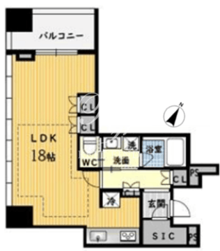 プレミストタワー白金高輪 5階44.72㎡ 間取り図