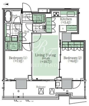 晴海フラッグ PARK-T-8階66.31㎡ 間取り図