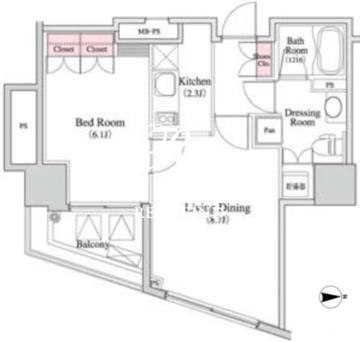 パークキューブ八丁堀 1005 間取り図