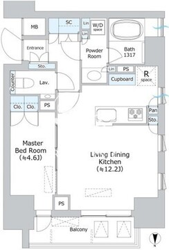 パークホームズ本郷三丁目 8階43.08㎡ 間取り図