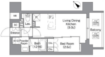バウスフラッツ蔵前 202 間取り図