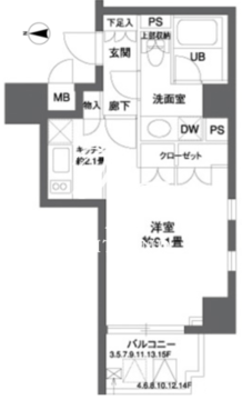 パークキューブ神田 1301 間取り図