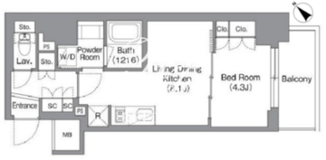 バウスフラッツ蔵前 204 間取り図