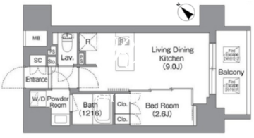 バウスフラッツ蔵前 902 間取り図