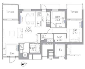 THE GRANDUO FUTAKOTAMAGAWA 102 間取り図