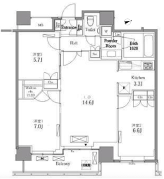 レジディアタワー目黒不動前 2305 間取り図