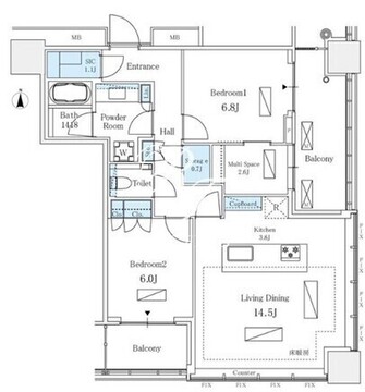 WORLD TOWER RESIDENCE 33階76.88㎡ 間取り図