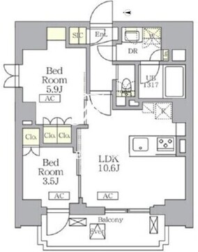 ザ・ライオンズフォーシア文京湯島 1203 間取り図